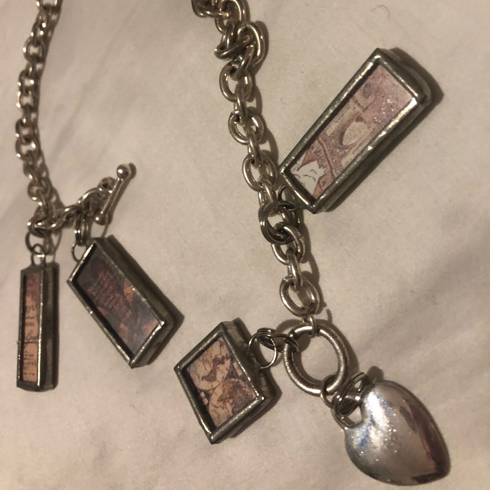 Silver chain necklace/ charms